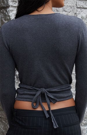 Gray Wrap Sweater Top image number 2