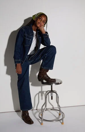 Baggy Jeans Contrast Stitch Dark Blue image number 1