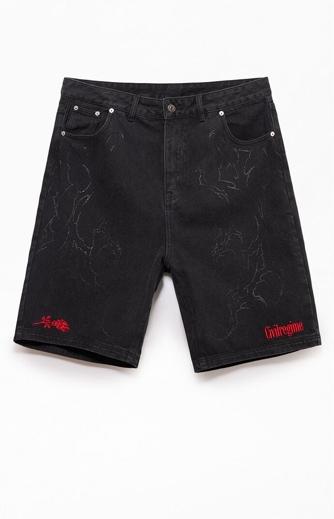 Civil Cyber Core Regime Washed Black Baggy Denim Shorts