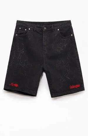 Cyber Core Regime Washed Black Baggy Denim Shorts image number 1