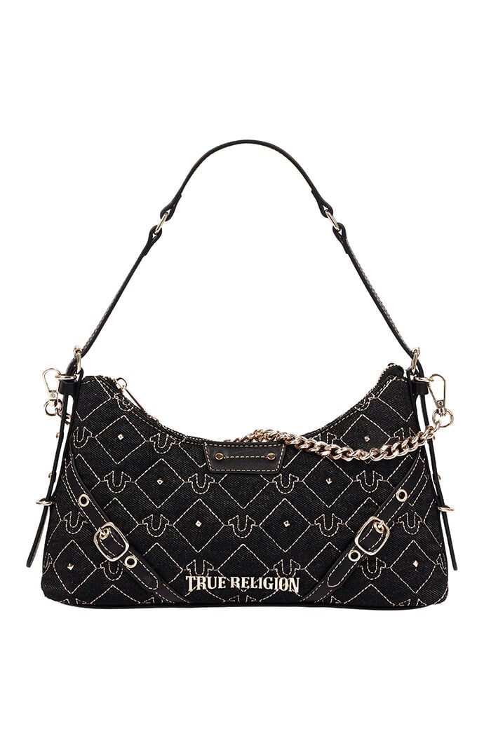 True Religion Studded Denim Chain Shoulder Bag