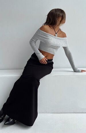 Gray Tagula Off-The-Shoulder Sweater image number 4