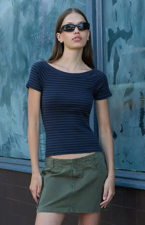 Black and Blue Ginny Striped Off-The-Shoulder Top image number 1