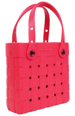 Raspberry Small Woven Crocssbody Tote Bag image number 2