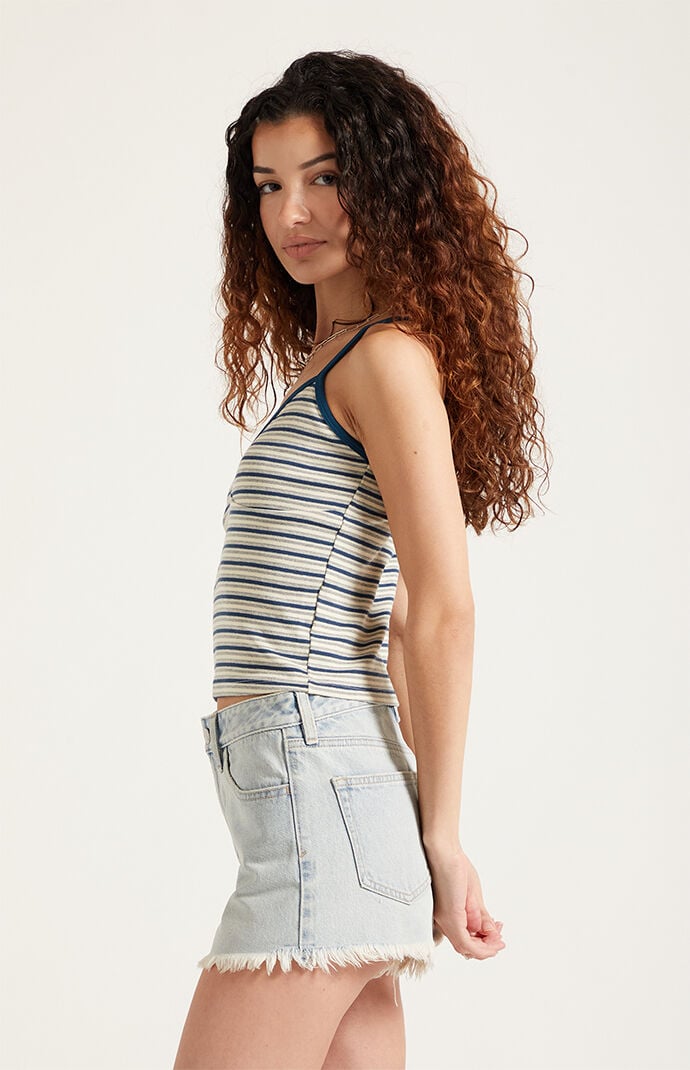 Pacsun Ivy High Waisted Festival Jean Shorts Frayed Light Blue