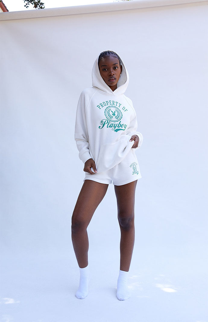 Playboy By PacSun Off White Crest Oversized Raglan Hoodie PacSun