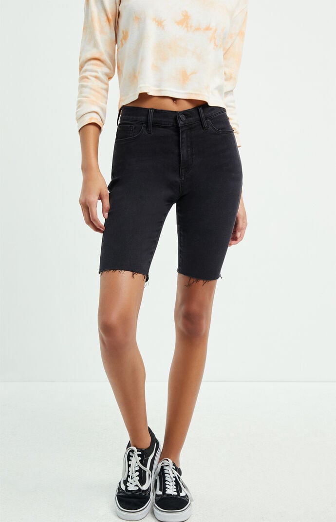Black denim cycle shorts sales