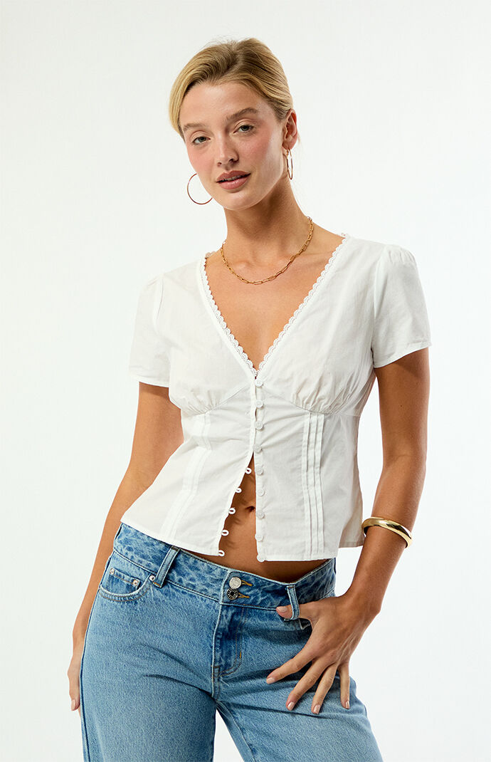 Beverly and Beck Claire Short Sleeve Button Front Top | Pacsun