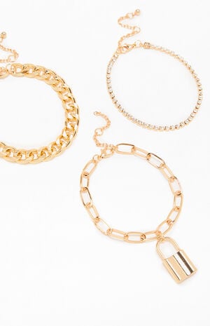 3 Pack Stacked Lock & Chain Bracelets image number 2