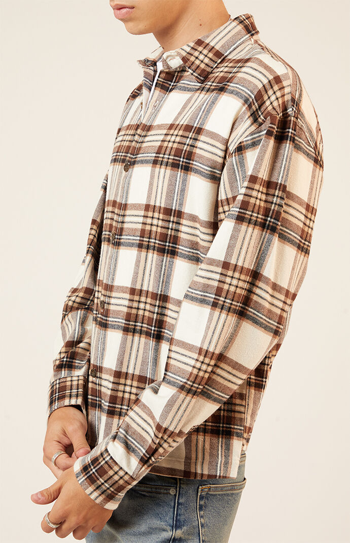 Pacsun Cream Washed Cropped Flannel Shirt | Pacsun