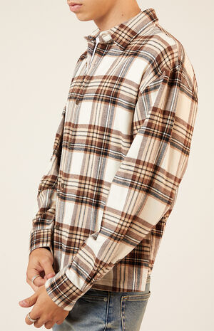 Cream Washed Cropped Flannel Shirt image number 5