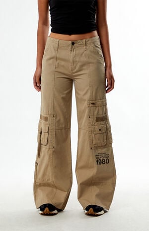 Weathered Low Rise Baggy Flare Cargo Pants