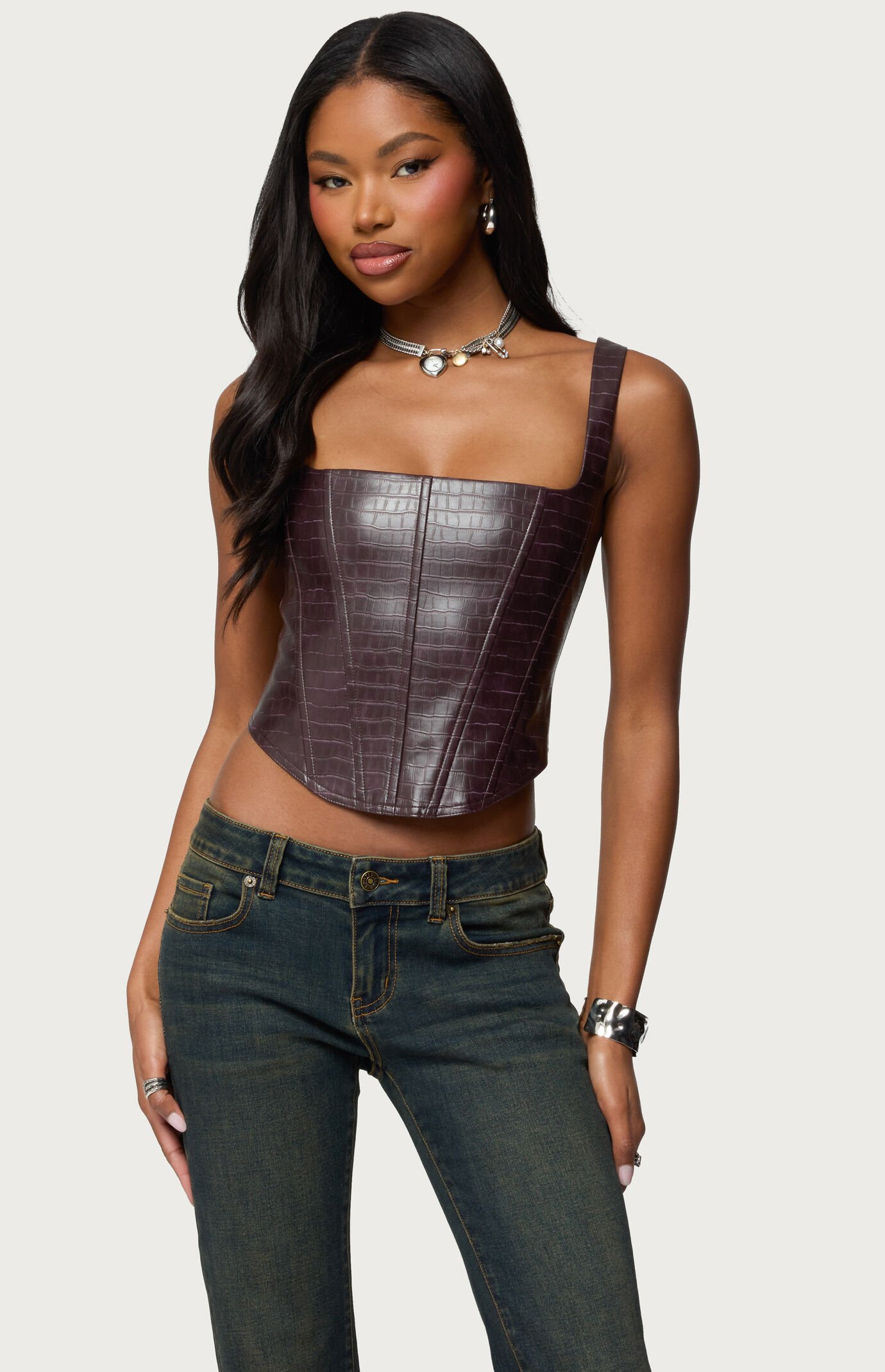 Edikted Shana Faux Croc Corset