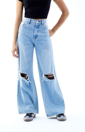 Nora Cropped Wide Leg Jeans Ripped Light Indigo image number 1