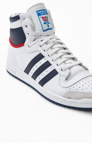 adidas White & Navy Top Ten Hi Shoes | PacSun