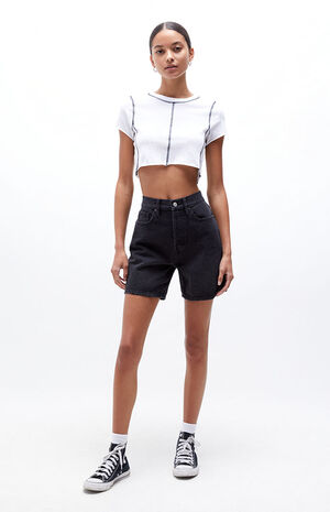 Eco Black Denim Dad Shorts image number 4