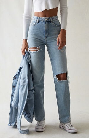 Eco Light Blue Ripped '90s Boyfriend Jeans image number 1