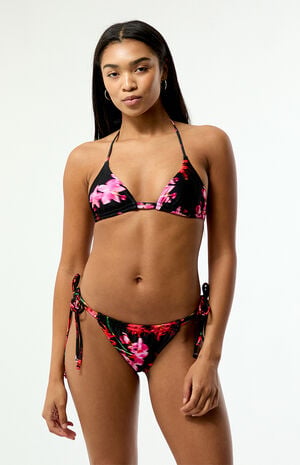 Floral Tessa Shine Double Tunnel Curtain Side Tie Cheeky Bikini Bottom image number 2
