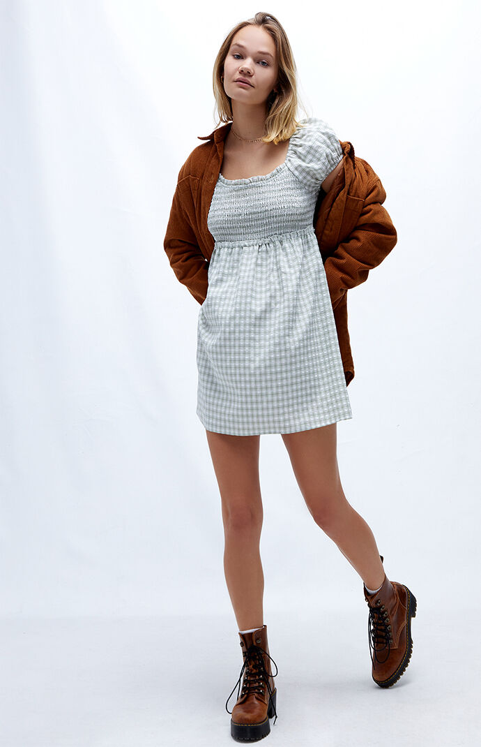 LA Hearts Smocked Lace Up Babydoll Mini Dress PacSun