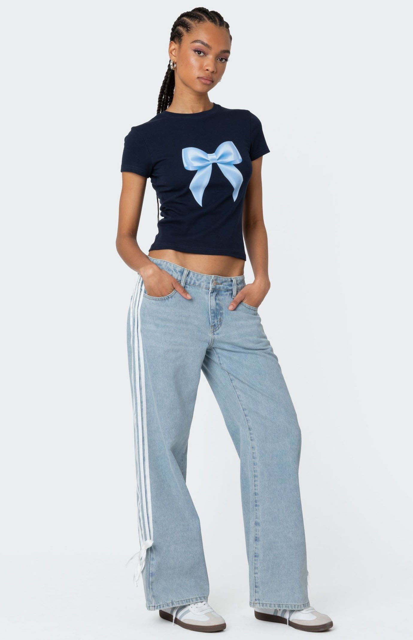 Edikted Washed Low Rise Bow Ribbon Baggy Jeans
