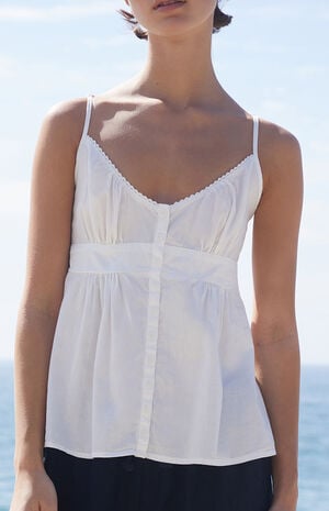 White Tiffany Button Tank Top image number 2