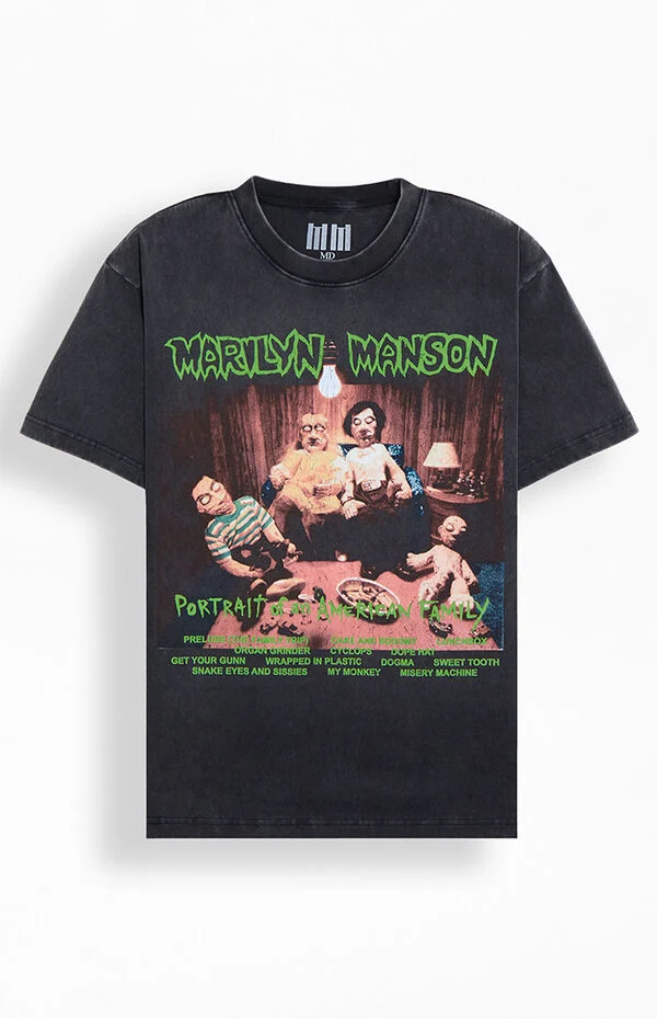 T-shirt Marilyn Manson Gig Poster - 100% Coton - Tailles S à 3XL - Noir Ou Blanc - Neuf