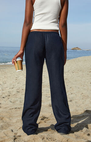 Dark Blue Anastasia Linen Pants image number 3