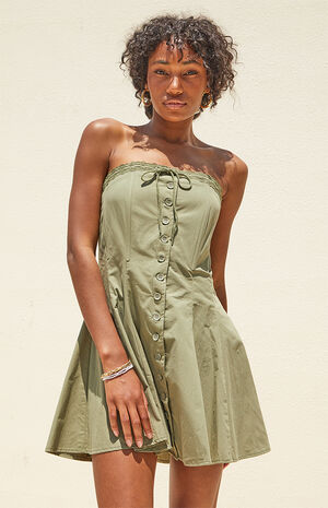 Strapless Button Front Mini Dress image number 3