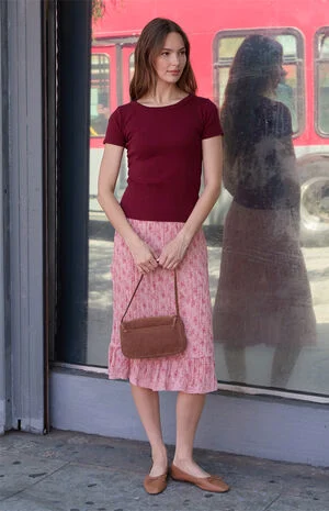 Burgundy Hailie Basic Short Sleeve Top image number 1