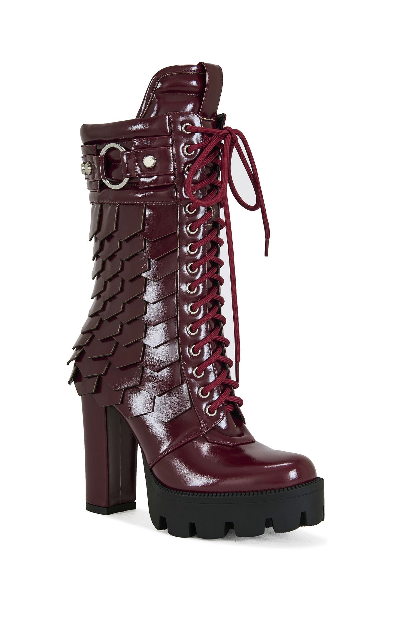AZALEA WANG Gernot Burgundy Platform Lace Up Booties