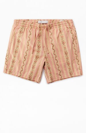 Coral Striped Floral Volley Shorts