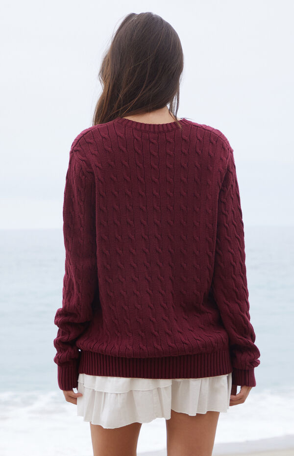 John Galt Burgundy Cable Knit Sweater