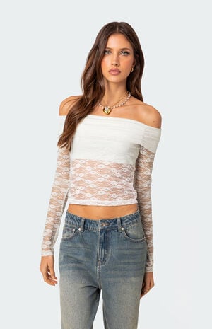 Edikted Elysia Fold Over Sheer Lace Top