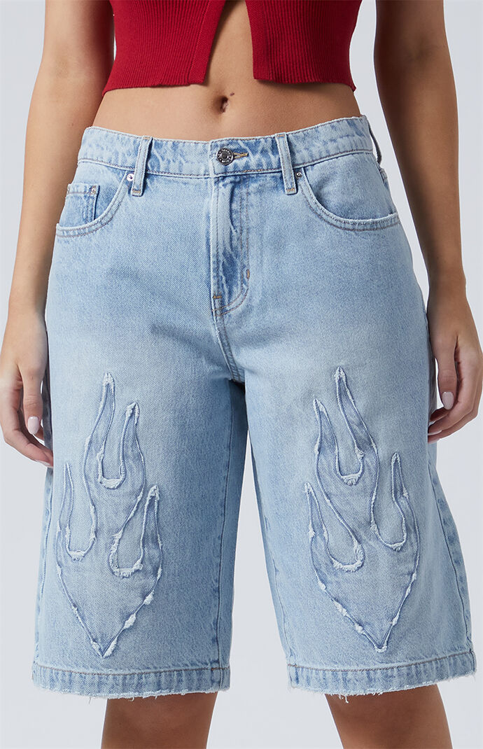 Pacsun Light Indigo Flame Extreme Denim Jorts | Pacsun