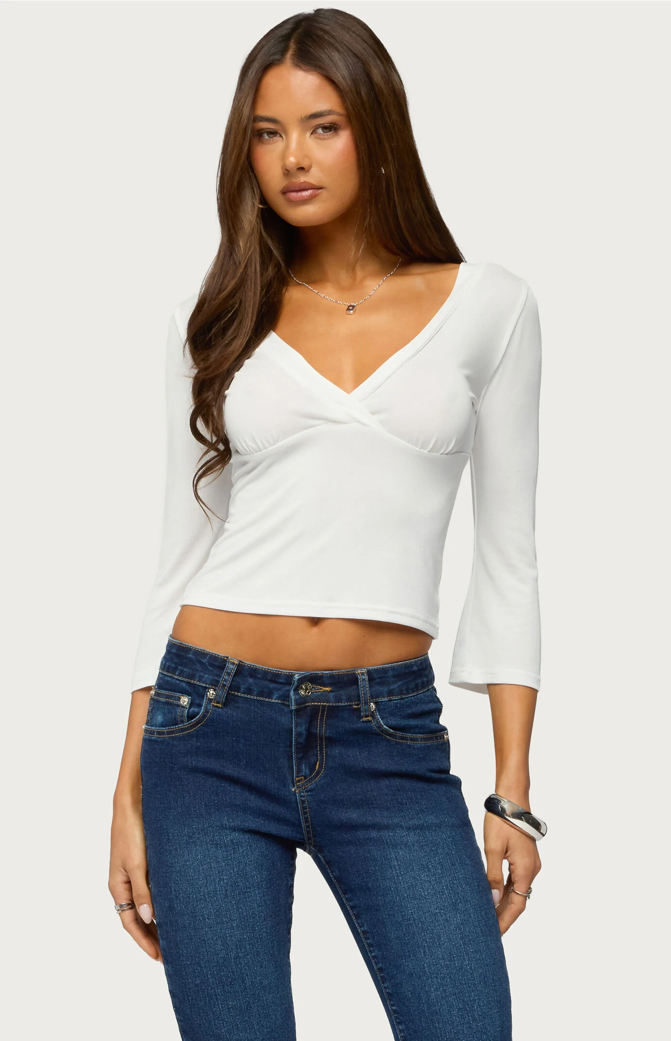 Edikted Mar V Neck Quarter Sleeve Top