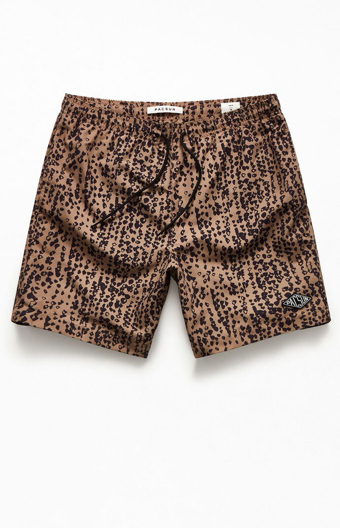 Tan Leopard 17" Swim Trunks