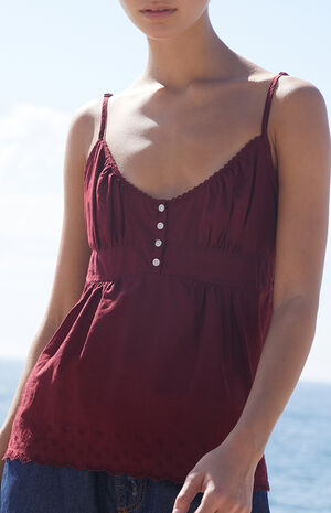 Burgundy Tiffany Button Tank Top image number 2