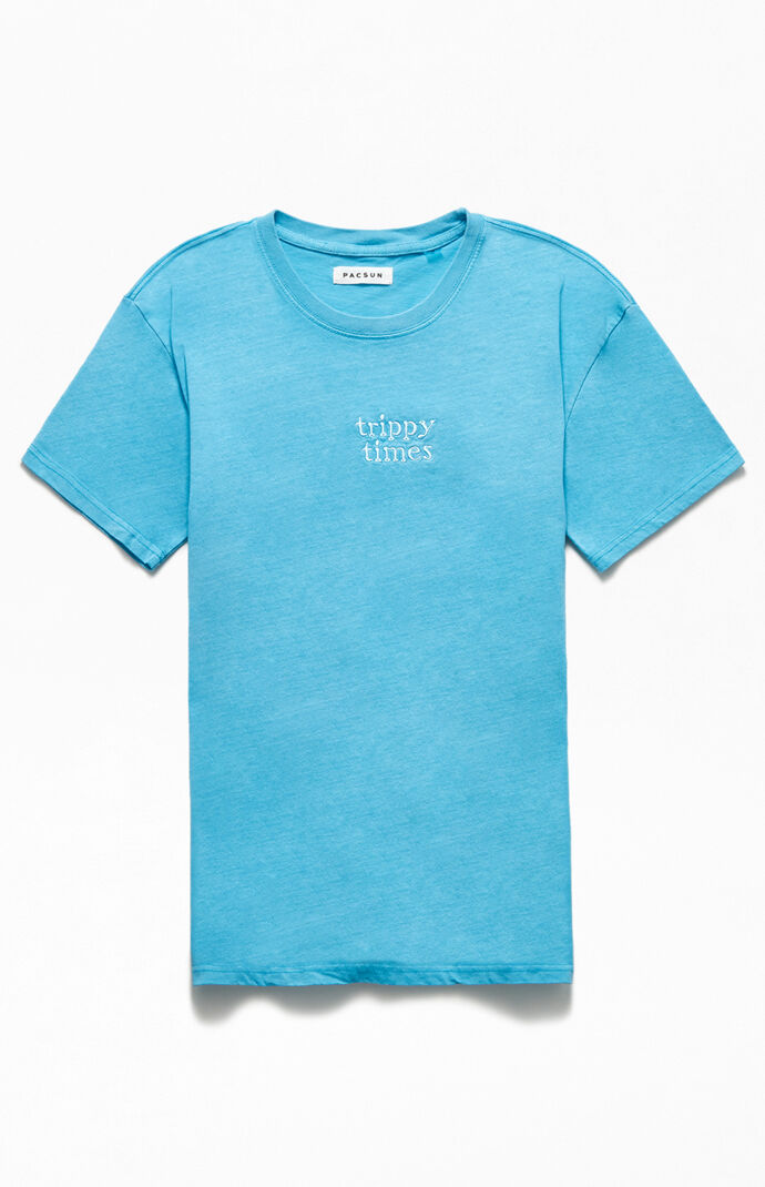 Powder Blue Vintage Wash Embroidery T-Shirt