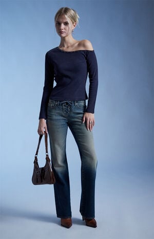 Violet Studded Neck Long Sleeve Top image number 1