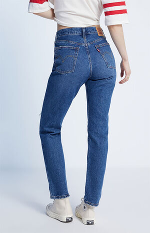 501 Dark Blue Ripped Straight Leg Jeans image number 4