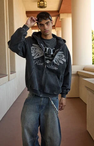 Riot Now Raw Applique Full Zip Hoodie image number 1