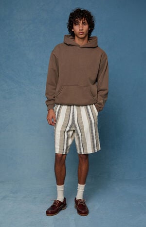 Cream Striped Linen Shorts image number 2
