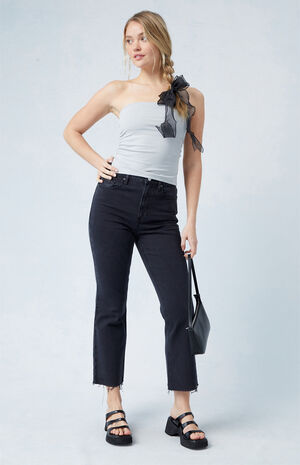 Eco Stretch Black High Waisted Cropped Bootcut Jeans image number 4
