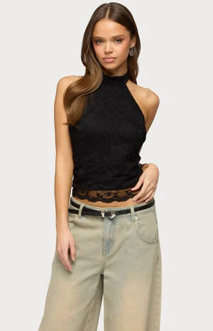 Perrie Lace High Neck Halter Top image number 1
