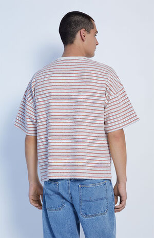 White & Orange Textured Cropped Oversized Shirt image number 3