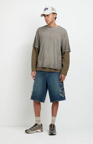 Austin Extreme Baggy Jean Shorts Cyber Applique Dark Blue image number 1