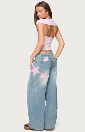 Trish Satin Effect Stars Low Rise Jeans image number 4