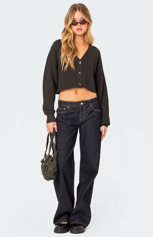 Oversized Waffle Knit Cropped Cardigan image number 2