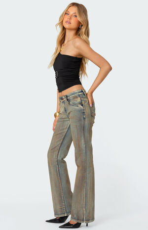 Bootcut Low Rise Mud Washed Jeans image number 3