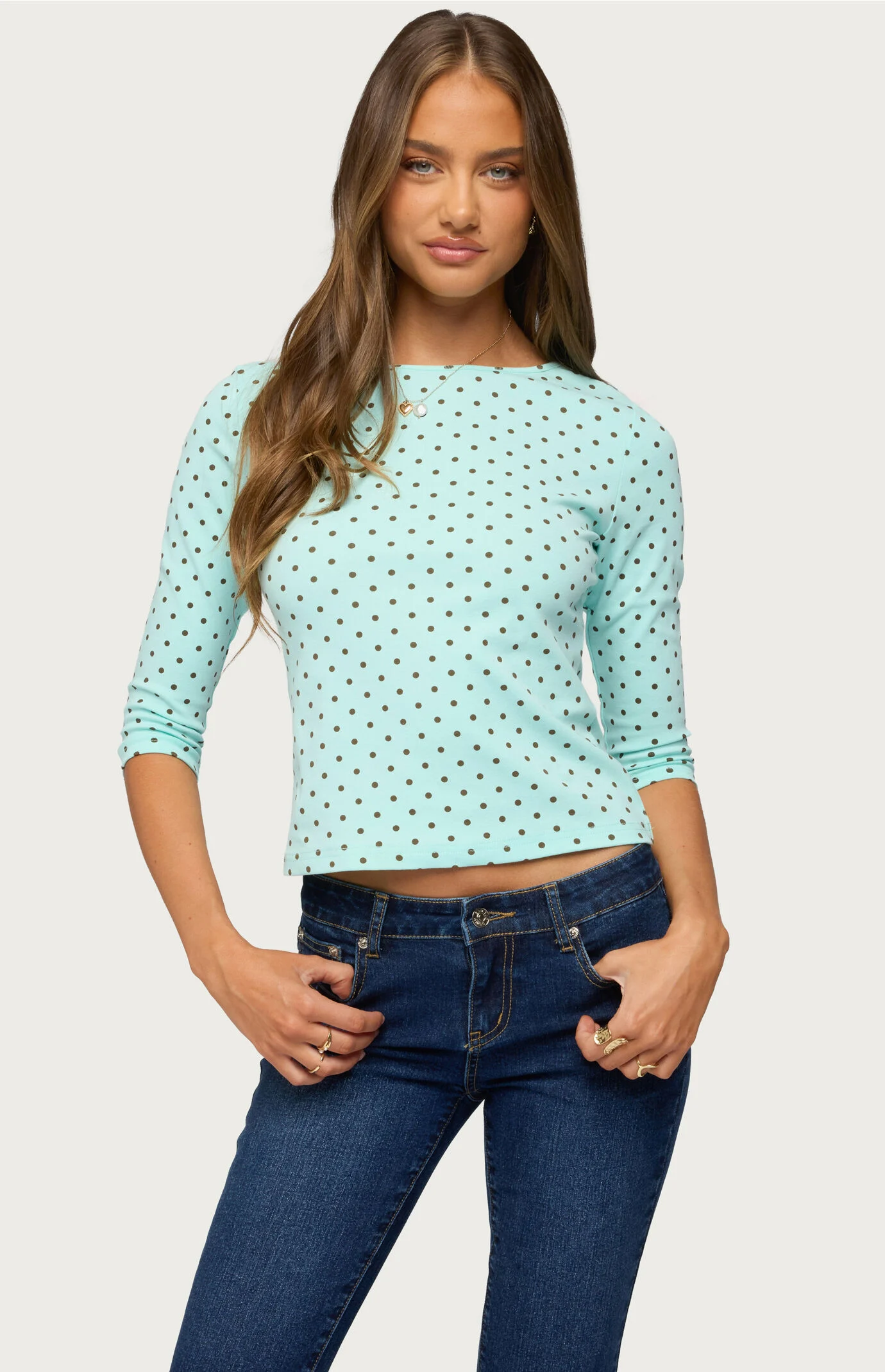 Edikted Lela Polka Dot Quarter Sleeve Top